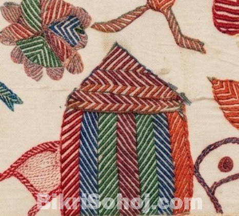 Aarong White Palki Nakshi Kantha Embroidered Cotton Tapestry